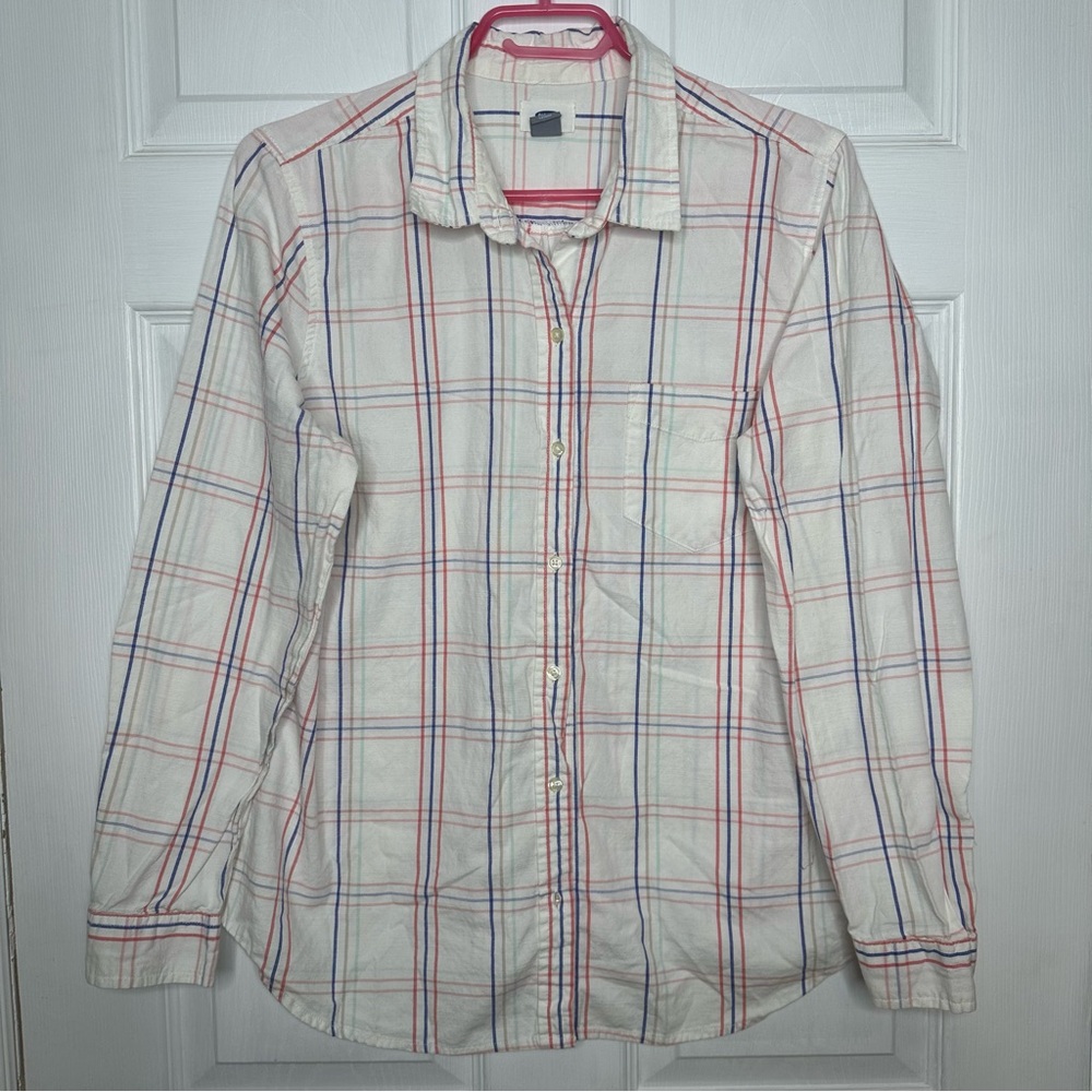 Old Navy Button-Up Shirt White, Pink, and Blue Size Large